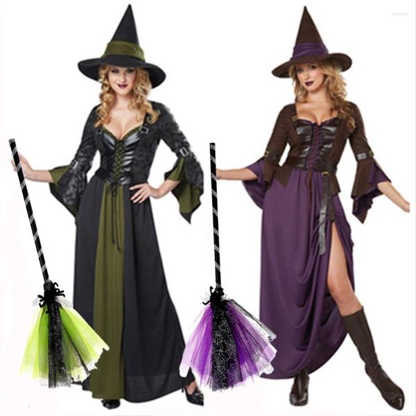 Décoration de fête Halloween Witch Broom Plastic Mesh Props for Costume Children Adults Supplies