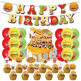 Décoration de fête Hamburger Pizza décorations d'anniversaire sur le thème cola hamburg frites ballons de frites joyeux gâteau de gâteau de gâteau