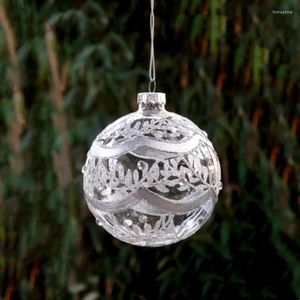 Décoration de fête Peinture à la main Globe de verre suspendu Argent Poudre de dessin Pendentif de Noël Festival Ornement Diamètre 8 cm 16 pcs/paquet