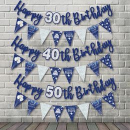 Decoración de fiesta, cartel de feliz cumpleaños, guirnalda azul oscuro, pancartas que tiran de banderas DIY 30. 40. 50. 60, suministros de decoración, regalo