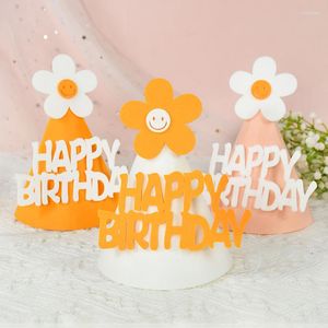 Décoration de fête joyeux anniversaire bannière chapeau rose blanc jaune tournesol marguerite sourire bandeau bébé douche thème décor fournitures