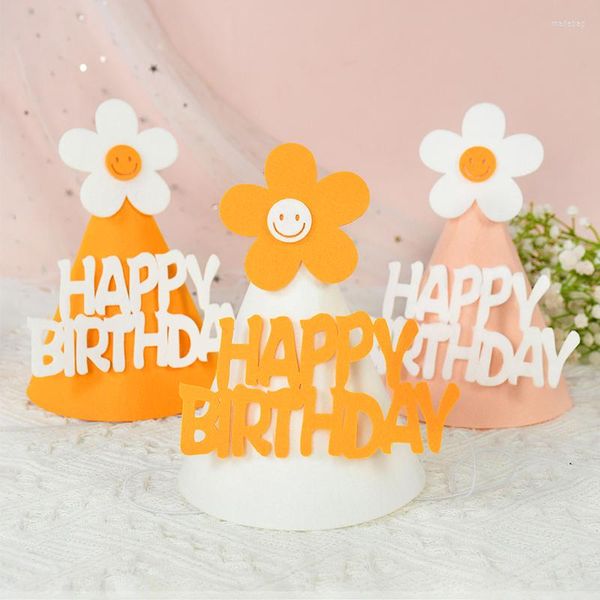 Décoration de fête joyeux anniversaire bannière chapeau rose blanc jaune tournesol marguerite sourire bandeau bébé douche thème décor fournitures