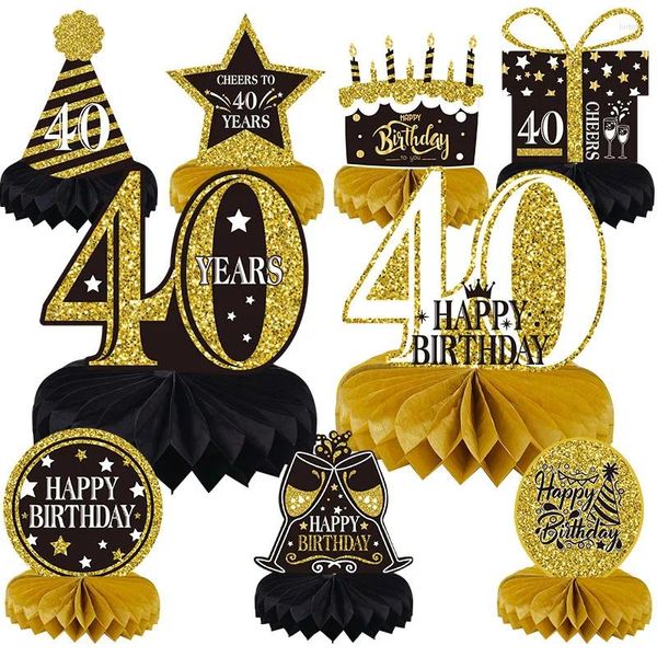 Decoración de fiesta Feliz cumpleaños Bola de panal de oro negro Adornos de escritorio 40/50/60/80 Aniversario de adultos