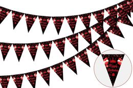 Decoración de fiestas Feliz cumpleaños Bunting Banner Decoraciones Triángulo Rojo y Negro Bandera Hombres Mujeres Suministros para niños