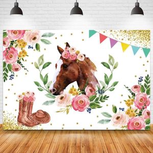 Décoration de fête joyeux anniversaire cheval fond Po garçons filles Portrait fleurs décor bannière accessoires pour Pography toile de fond Studio