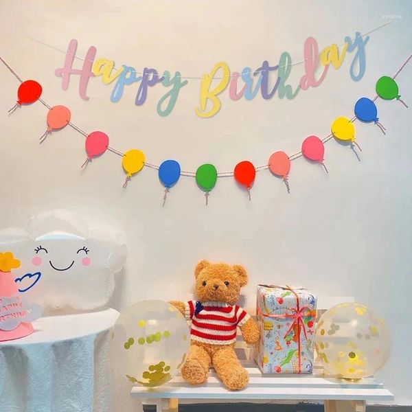 Décoration de fête Joyeux anniversaire Pull Flag Letter Banner Mur suspendu pour les enfants adultes Garçons Baby Shower Decorations Supplies DIY