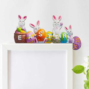 Decoración de fiesta feliz marco de puerta de Pascua decoración conejito signo huevo conejo artesanía de madera colgantes colgantes decoraciones para el hogar 2023 regalo Y2302