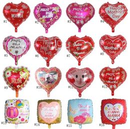 Decoración de fiestas Happy Mothers Day Globos de 18 pulgadas Foil amor con forma de amor inglés español mylar helio sn296