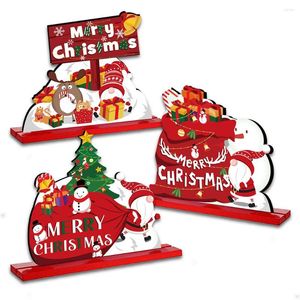 Feestdecoratie Happy Xmas Merry Christmas Decorations Santa Claus Wood Stand Houten bord Tafel Topper Tier Tray Centerpieces Ambachten