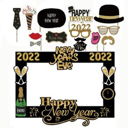 Décoration de fête Happy Year 2023 Po Booth Props Cheer Black Gold Frame Cadeaux pour les amis de la famille