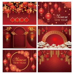 Decoración de fiesta Festivales de año feliz Linterna roja Antiguo Oriente Edificio chino Familia Fondo pográfico Interior Pocall Telón de fondo