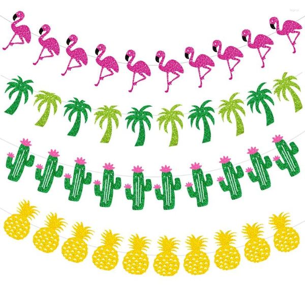 Decoración de fiesta Banner hawaiano Cactus tropical Connut Árbol Piña Flamenco Guirnaldas Verano Playa Piscina Decoración Aloha Luau