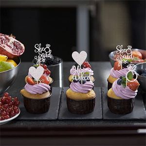 Feestdecoratie Hij vroeg ze zei ja cupcake toppers diamanten ring hart cake picks voor bruiloft verlovingsfeestdecoraties rre15351