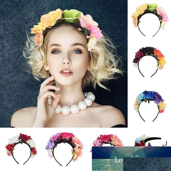 Decoración de fiesta Diadema Traje Rosa Flor Corona Mexican Simation Garland P O Props Boda Navidad Hairbands Precio de fábrica Exp DHHVP