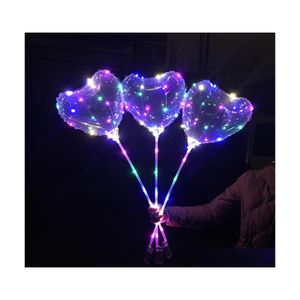 Decoración de fiesta Globo Bobo de gran tamaño con forma de corazón con barra de remolque de 13,8 pulgadas Luces de cadena para el día de San Valentín Globos Colorf Drop De Dhksj