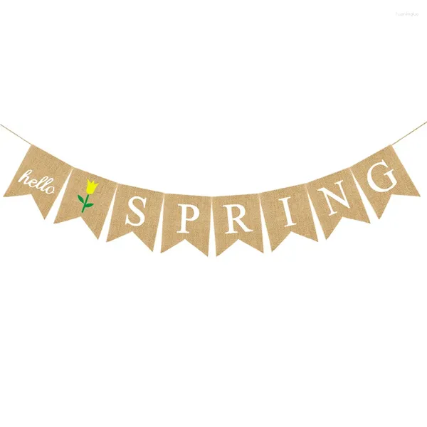 Decoración de fiesta HOLA PRIMAVERA Letras Bunting Banner Decorativo Colorido Lino Arpillera Swallowtail Bandera Suministros