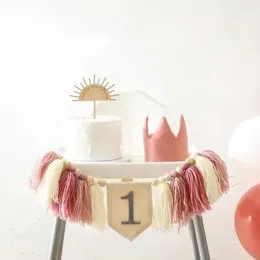 Décoration de fête chaise haute anniversaire baby drapeau boho 1ère bannière gland pour les filles