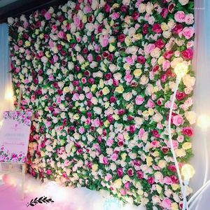 Decoración de fiesta Simulación de alta calidad Flor de pared Peony Rose Hydrangea Panel de seda artificial para fondo de boda PropsParty