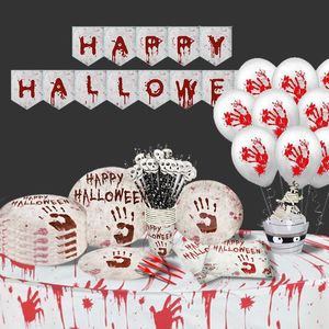 Feestdecoratie horror bloed handprint Halloween papieren plate strooien wegwerp servies gelukkig banner ballonnen decor