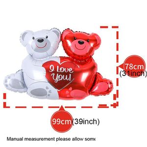 Décoration de fête Je t'aime ours ballons coeur Saint Valentin ensemble décor dessin animé joyeux anniversaire jour mariage feuille ballon anniversaire gif Dhzpo