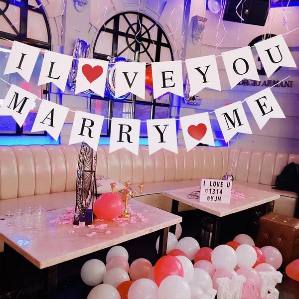 Decoración de fiesta I Love You Marry Me Flag Boda Día de San Valentín Banner colgante Garland Bunting Home Decor Supplies