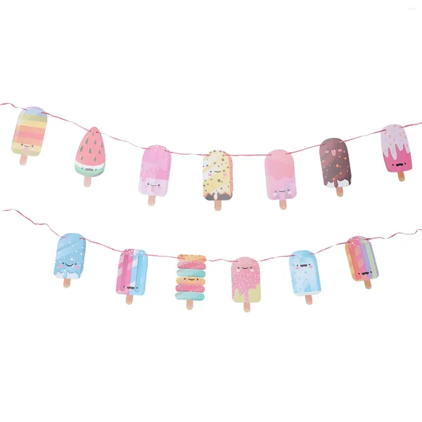 Décoration de fête Bannière de crème glacée Guirlande Popsicle Décorations d'anniversaire Bunting Streamer Summer Bar Décor Signes Drapeau Thème Fournitures Faveurs