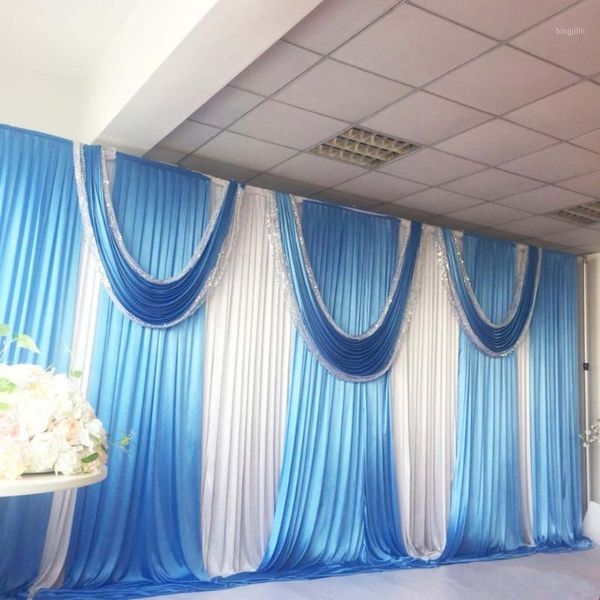 Decoración de fiesta azul hielo seda/verde azulado botín plateado y cortinas solo para cortina de 3m 6m