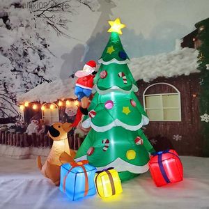Décoration de fête Décorations de Noël gonflables 7 pieds Père Noël gonflable poursuivi dans la cour des arbres Gonflables avec lumière LED Esprit de vacances T230926