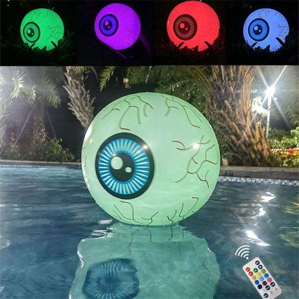 Decoración de fiesta Inflable Globo ocular de Halloween 40 cm LED Cambio colorido Bolas de ojos brillantes de Halloween con control remoto Accesorios grandes y gruesos para exteriores 220915