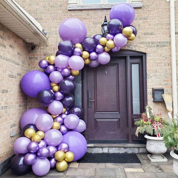Décoration de fête Ins Or Violet Latex Ballon Arch Kit De Mariage Joyeux Anniversaire Décor Ballons Chaîne Baloon Ballon Balon