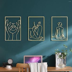 Party Decoratie Iron Wall Art Silhouet Vrouwelijke lichaamslijn Pendant schilderen Sticker goud