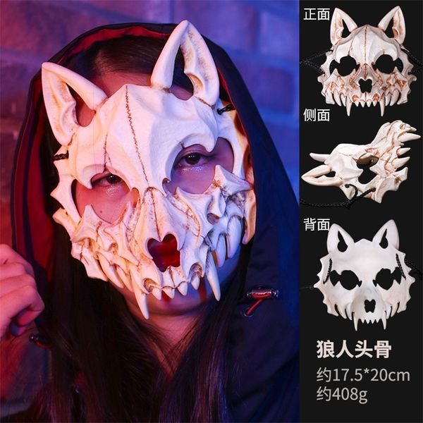 Décoration de fête Japonais Anime Dragon Dieu Squelette Demi-Masque Visage Longues Dents Démon Samouraï Halloween Cosplay Costume Prop Halloween Masque 220915