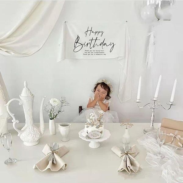 Décoration de fête Style japonais Simple lettre joyeux anniversaire tissu suspendu forêt disposition des enfants tapisserie Po PropsParty