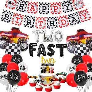 Décoration de fête JOYMEMO voiture de course 2ème décorations d'anniversaire deux ballons en aluminium de camion rapide bannière pour garçons deuxième