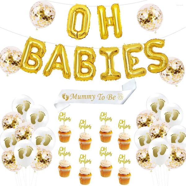 Party Decoration Joymemo Twins Baby Shower Set Gold avec oh Babies Balloon Banner Cake Toppers Mumm