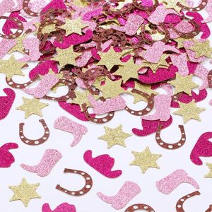 Décoration de fête Joymemo Western Cowgirl Confettis Glitter Hat Boot Star Horseshoe Table Scatter pour les filles Décorations d'anniversaire Fournitures