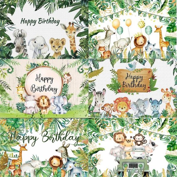 Décoration de fête, arrière-plan d'animaux de la Jungle, sauvage, pour un anniversaire d'enfants, Safari en forêt, fête prénatale, forêt verte
