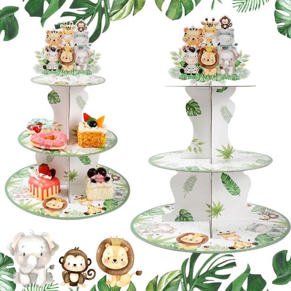 Decoración de fiesta Jungle Animal Cake Stand Temático Cumpleaños Niños Baby Shower Wild One 1er Safari Suministros