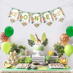 Feestdecoratie Jungle Dieren Hangbanner Kindersafari Verjaardagsdecoratie Wild One Papieren Vlag 1e Babyshower