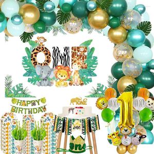 Decoración de fiesta Animal de la selva salvaje un globo guirnalda arco telón de fondo Safari juego de vajilla desechable para Baby Shower suministros de 1er cumpleaños