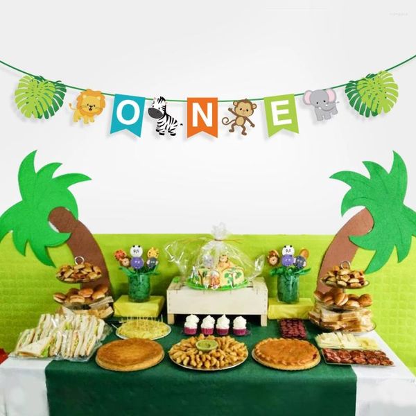 Decoración de fiesta Animales de la selva Salvaje Un cumpleaños Banner Baby Shower Niños Suministros felices