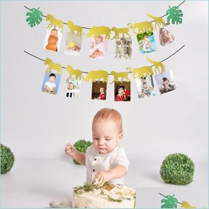 Party Decoration Jungle Safari Animal Po Banner Happy Birthday Decor Baby Shower Boy Girl 1e Bunting Garland Supplies Drop Delivery Dhn12