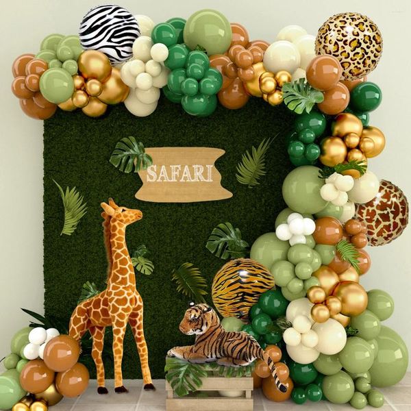 Decoración de fiestas Jungle Safari Globo verde Garland Garland Kit Decoraciones de cumpleaños Balones Baby Shower Suministros