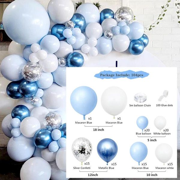 Decoración de fiesta Niños Niño 1er cumpleaños Favor Mixto Azul Blanco Conjunto Globo de látex para baby shower Bautismo Bautizo Bar Mitzvah Decoración