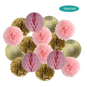 Feestdecoratie kinderen mi primera comunion goud roze ronde papier honingraat ball lantaarn baby meisje doop bruiloft diy ornamenten