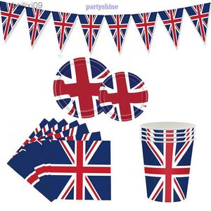 Decoración de fiesta Reino Unido Bandera Banderas Fiesta británica Vajilla Kit Vajilla de papel Platos de papel Servilletas Tazas Banner Suministros para fiestas T230522