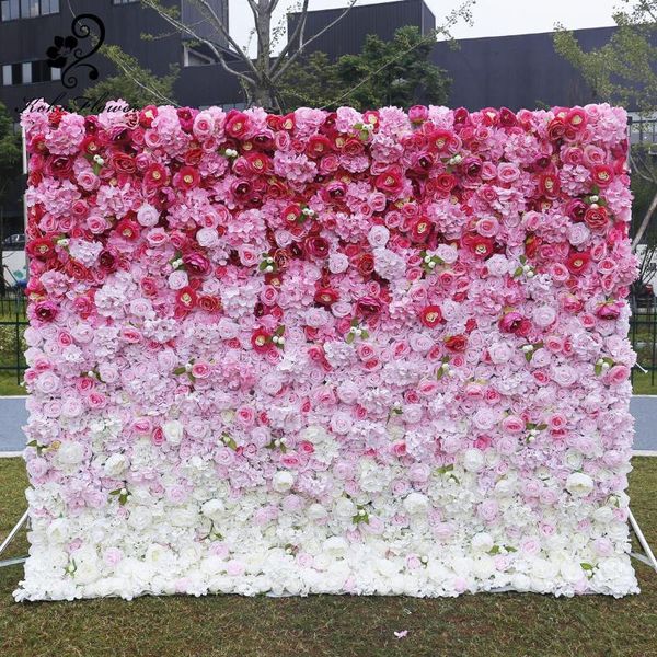 Decoración de fiesta, flor de Koko, lujo, 5D, rosa y blanco, gradiente, tela de rosas artificiales, pared, fondo de boda, suministros de cumpleaños