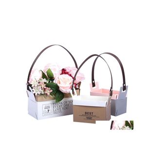 Decoración de fiesta Papel Kraft Bolsa de floristería Caja de asas de flores plegadas Ramo a prueba de agua Bolsas de regalo Boda Día de San Valentín Entrega de gota Ho Dhnzp