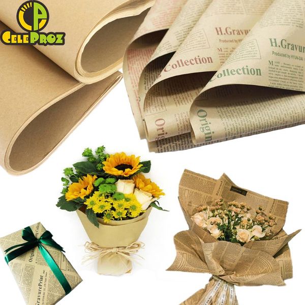 Décoration de fête papier Kraft Vintage Spaper cadeau fleur emballage rouleau bricolage à la main matériel créatif anniversaire mariage événement décorations