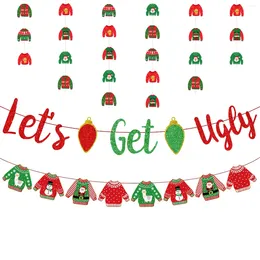 Décoration de fête Kreatwow-Let's Get Ugly Christmas Banner Tull Flag Red and Green Pull 3pcs